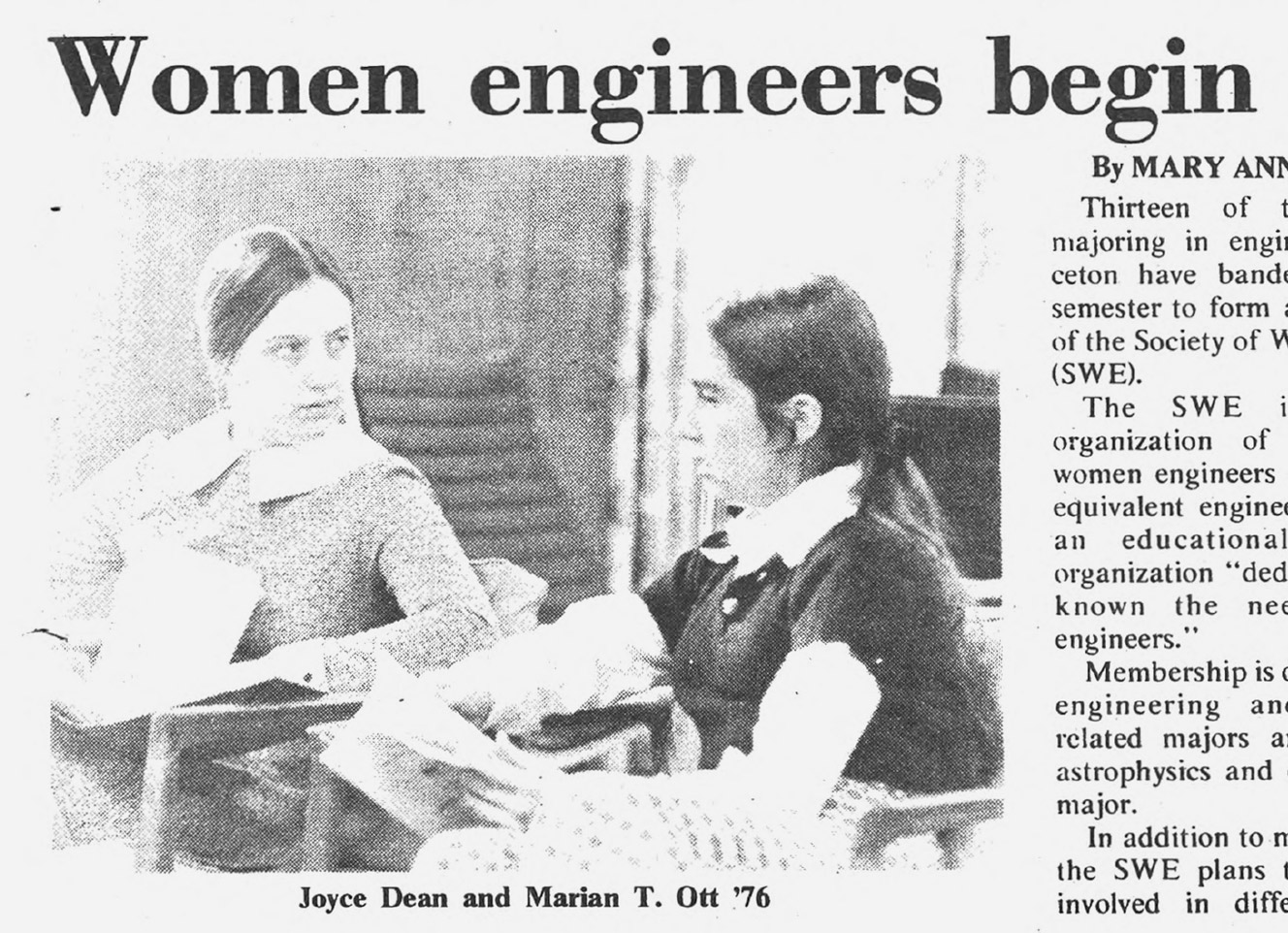 Princeton women from the Society of Women Engineers founded in 1973.