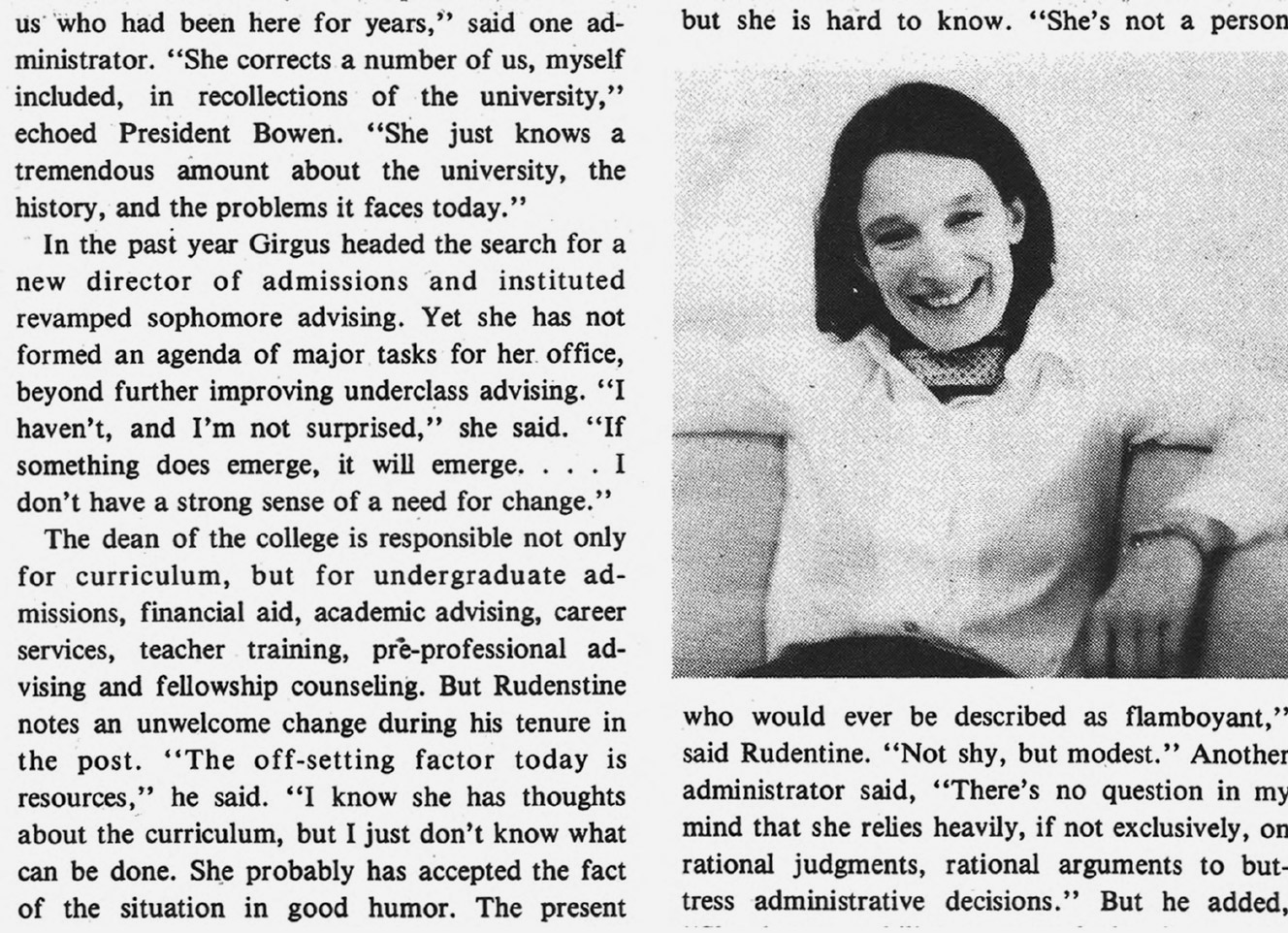 Daily Princetonian article clipping about Joan Girgus, the first woman to be named Dean of the College.