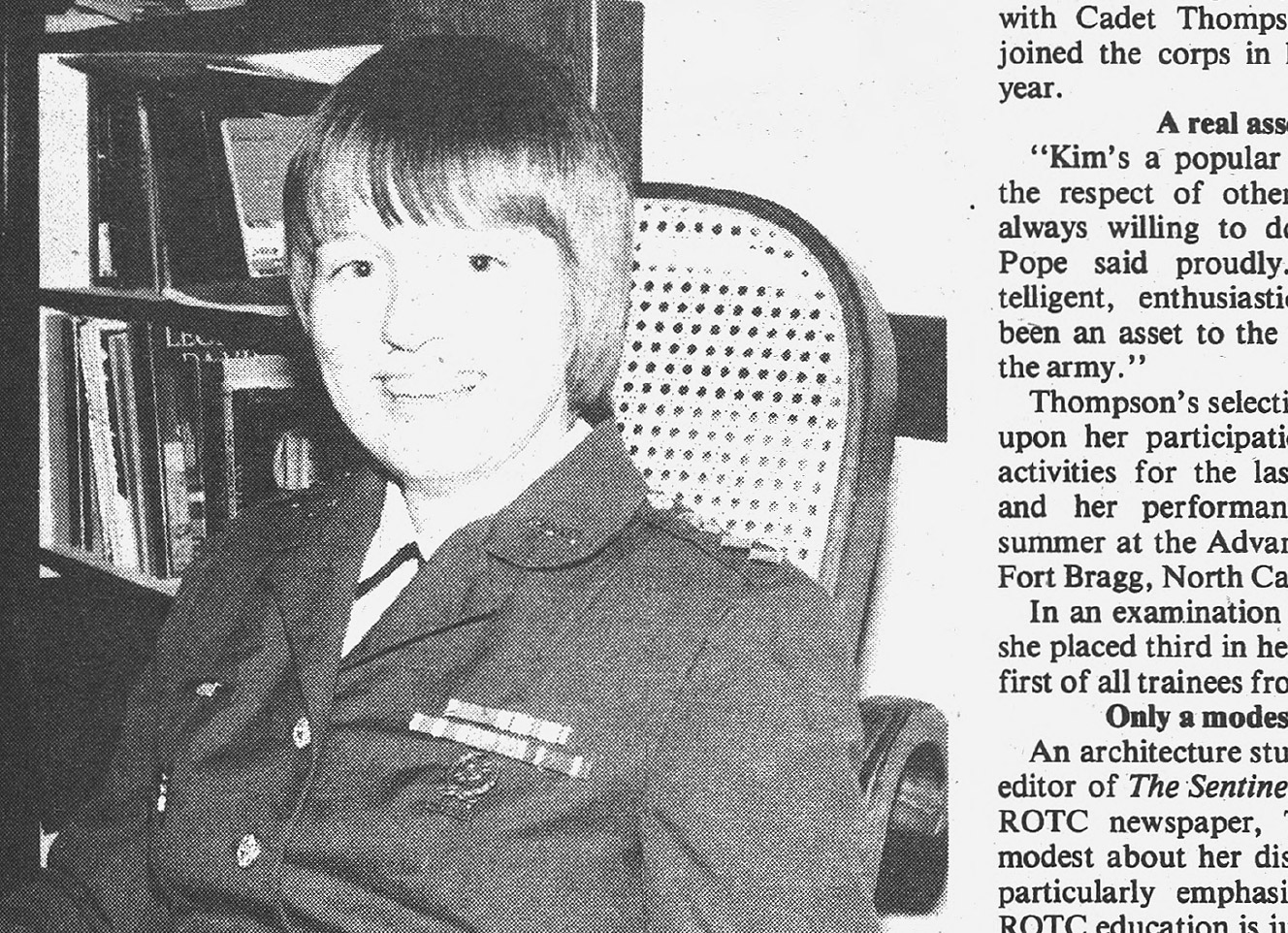 Daily Princetonian clipping featuring Kimberlee Thompson, Princeton’s first female ROTC cadet commander.