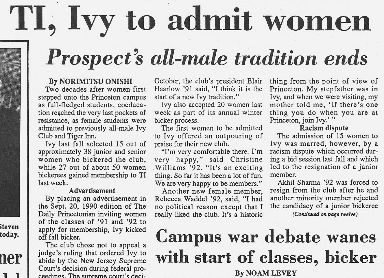 Daily Princetonian clipping by Norimitsu Onishi.