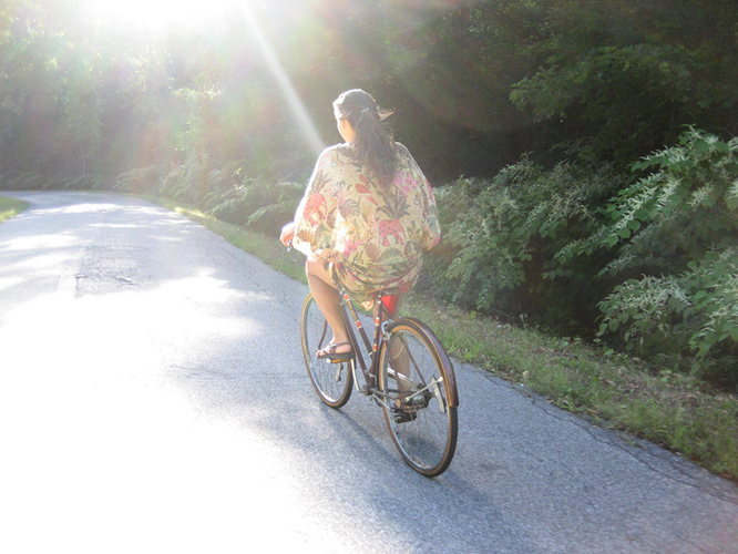 Viva on my bicycle, upstate New York.