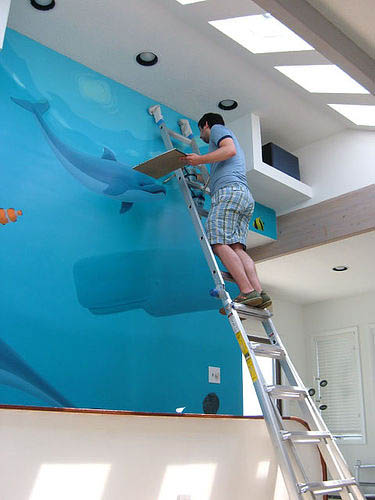 Beach house underwater scene