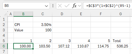 Inflation Over Multiple Years in a Single Cell — Excel Dashboards VBA