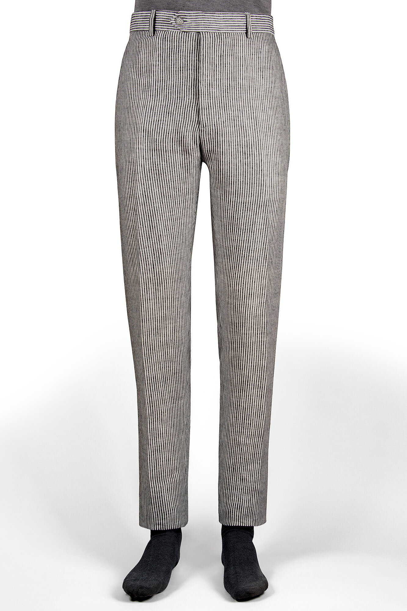 Pantalon de vestir slim fit rayas gris acero y blanco — Casa del Lino