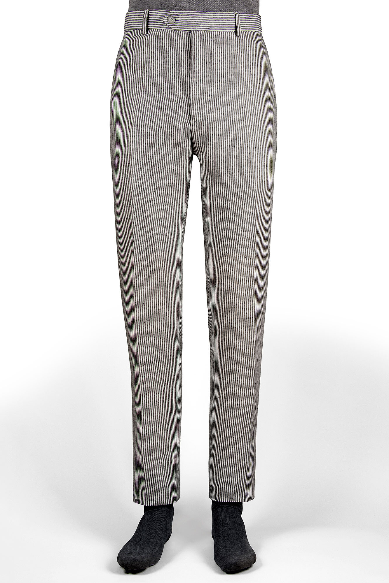 Pantalon de vestir slim fit rayas gris acero y blanco — Casa del Lino Pantalon de vestir slim fit rayas gris acero y blanco — Casa del Lino