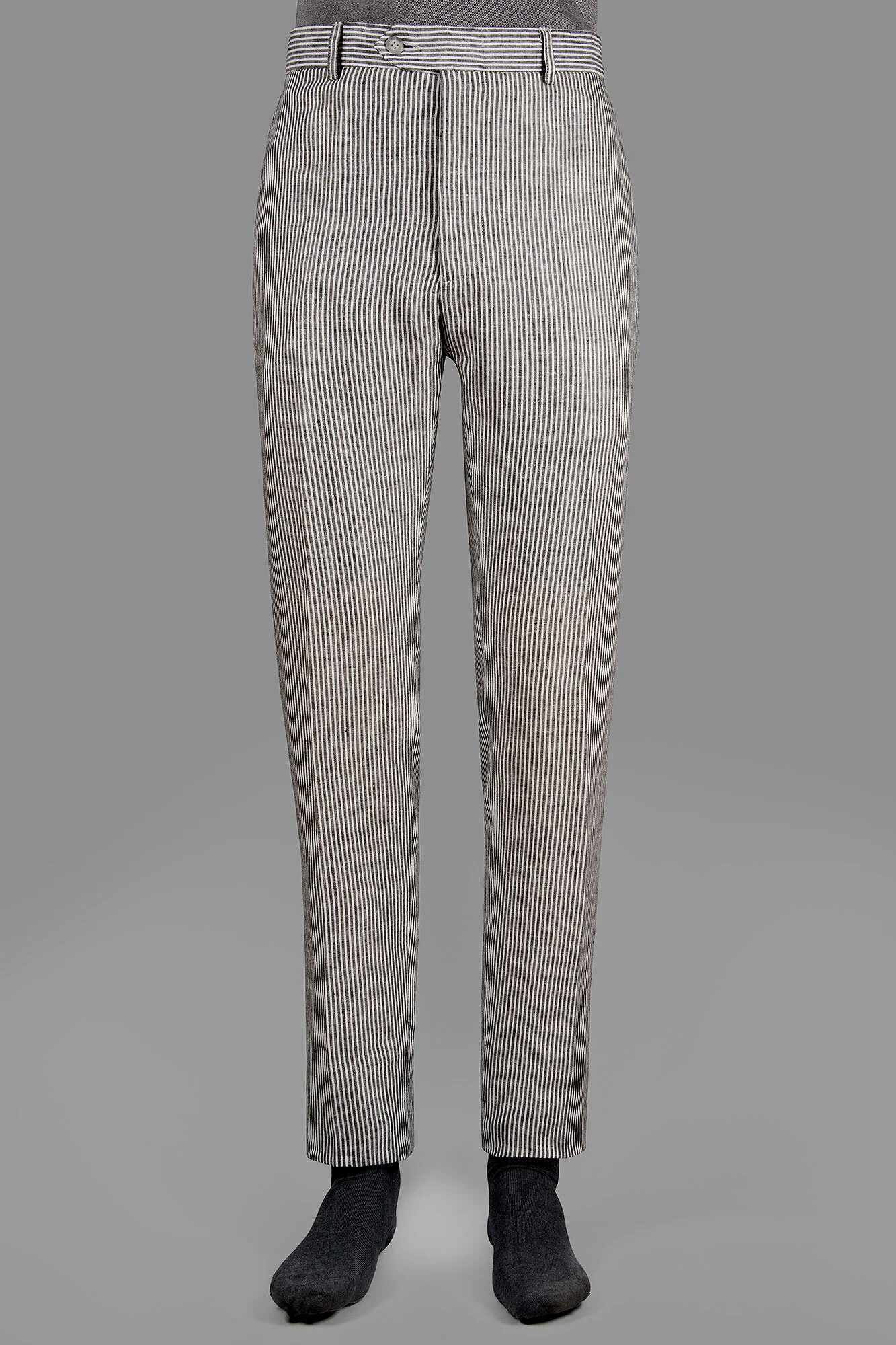 Pantalon de vestir slim fit rayas gris acero y blanco — Casa del Lino