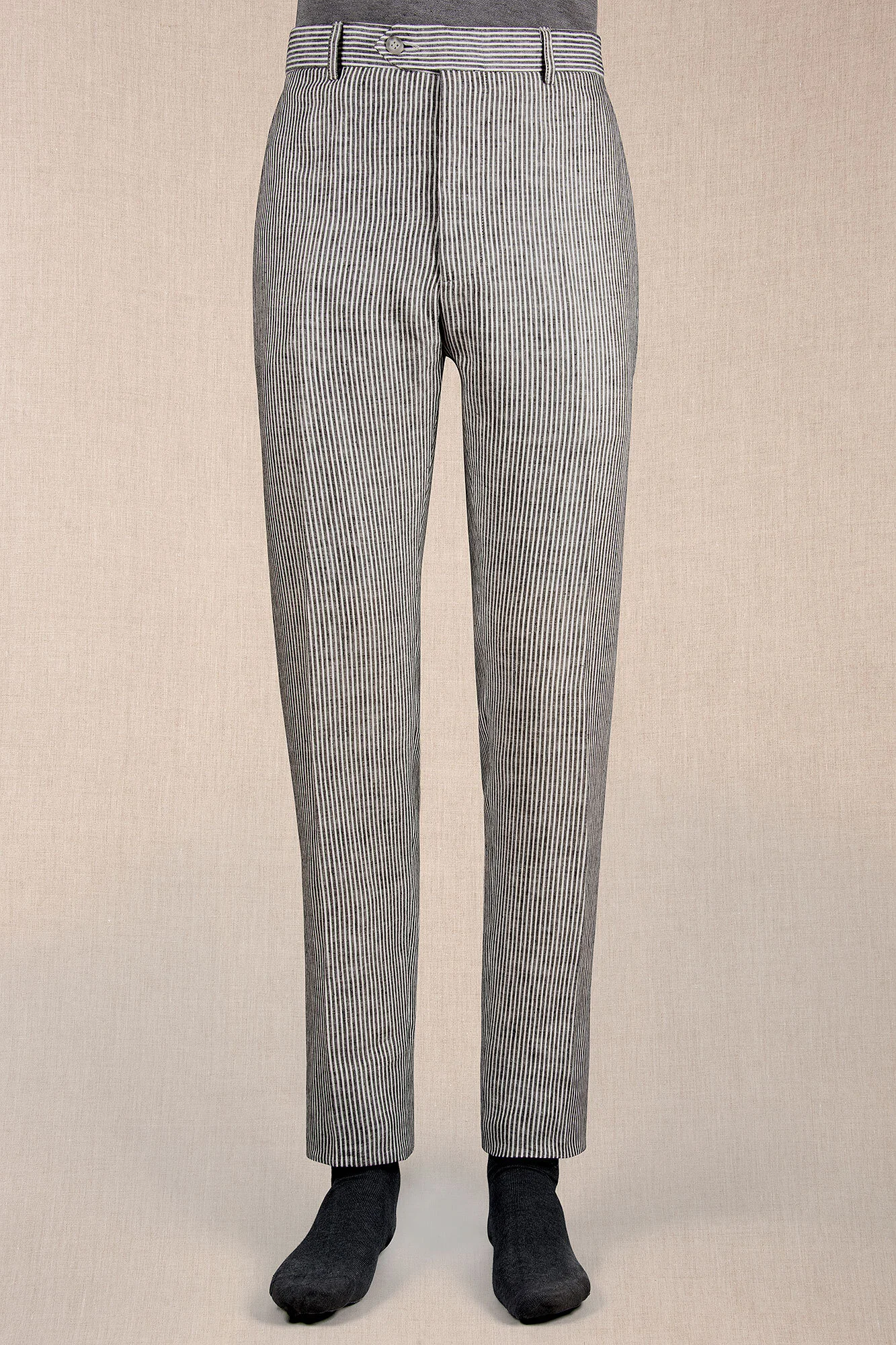 Pantalon de vestir slim fit rayas gris acero y blanco — Casa del Lino