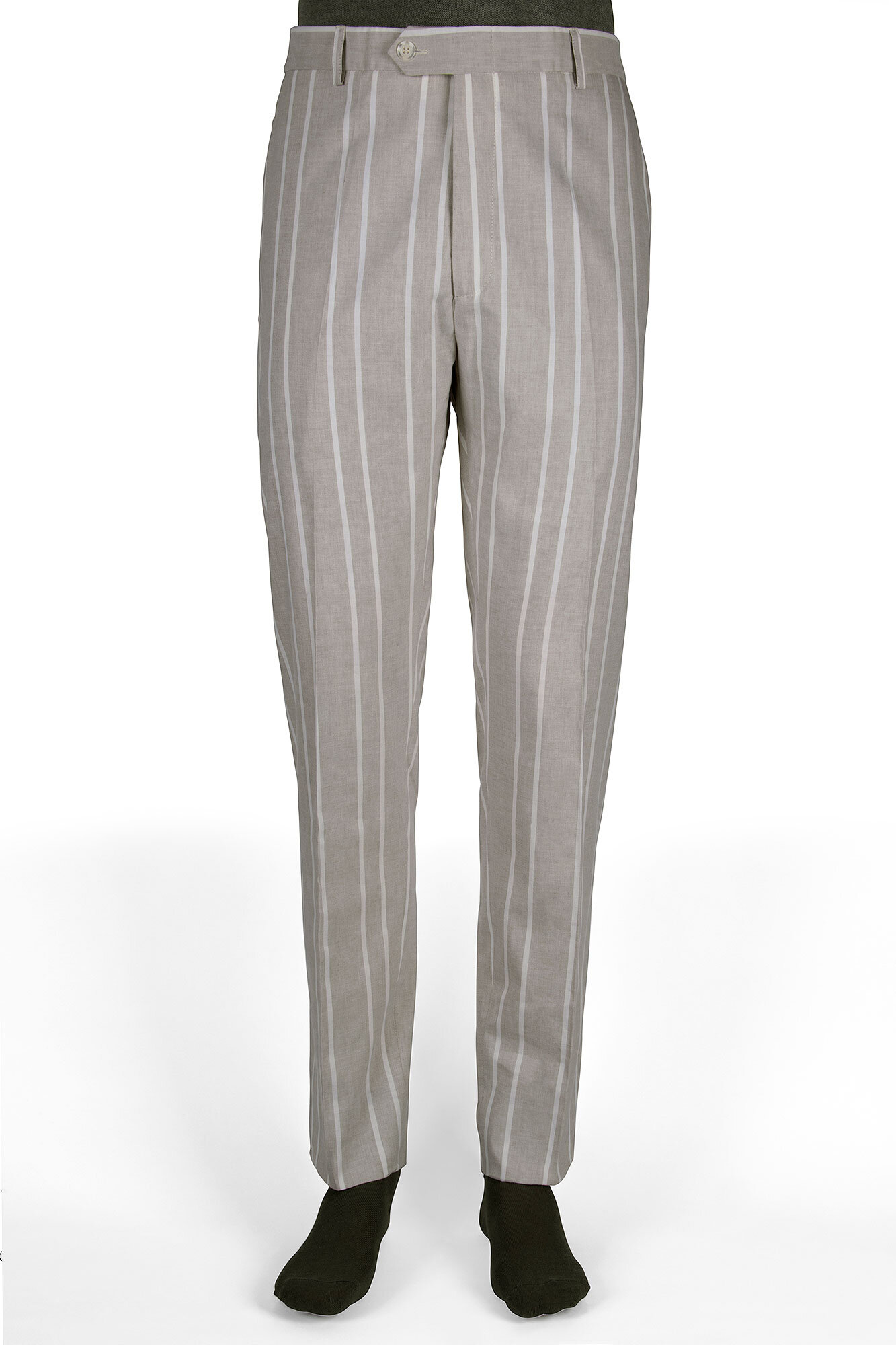 Pantalon de vestir slim fit gris perla con rayas blancas — Casa del Lino