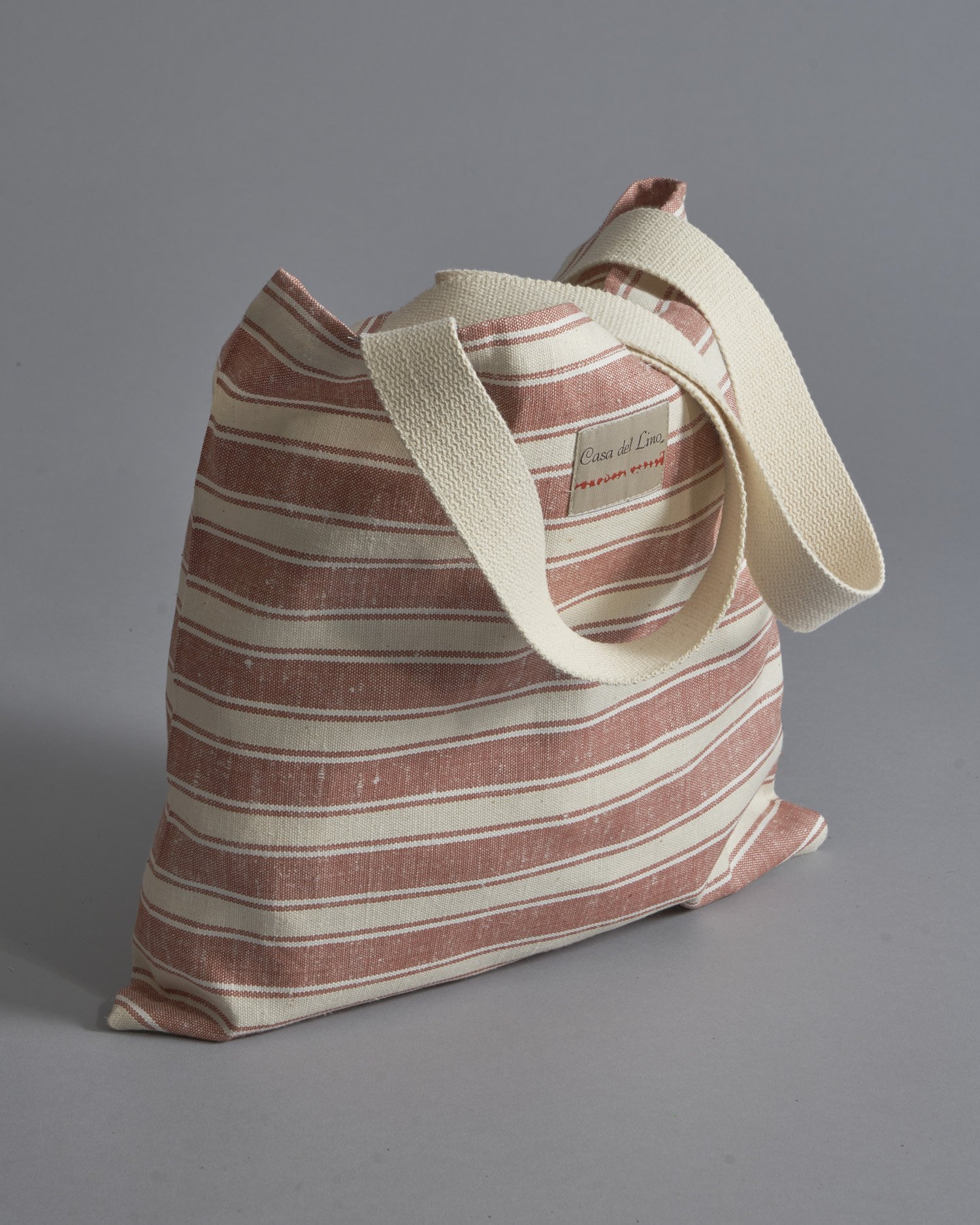 Bolsa Tote franjas escarlata marfil horizontal lino / algodón