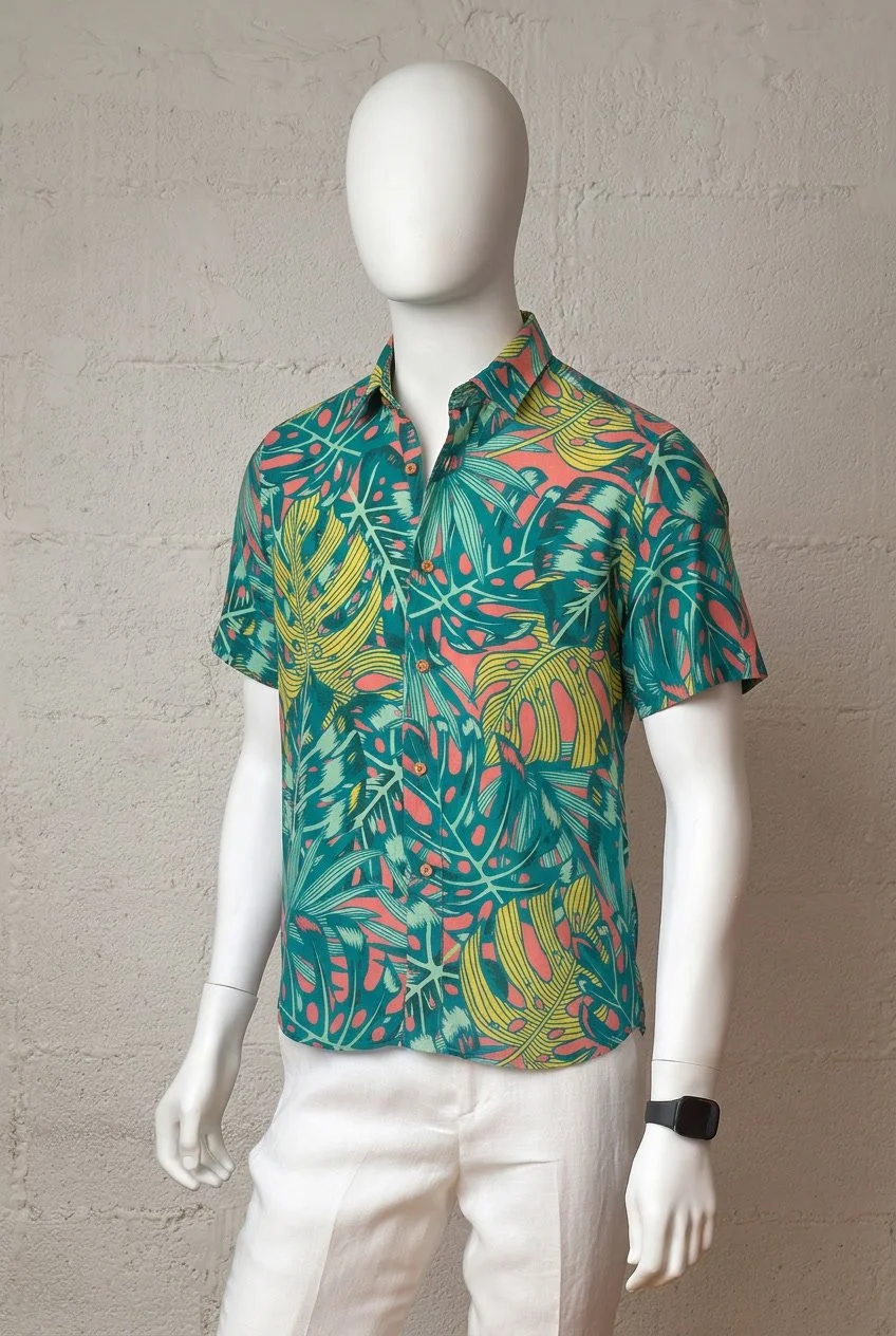 Camisa Estampado Darien Verde Lino 100%
