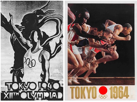 Left: Official Poster of the 1940 games. Right: Promotional poster from 1964.