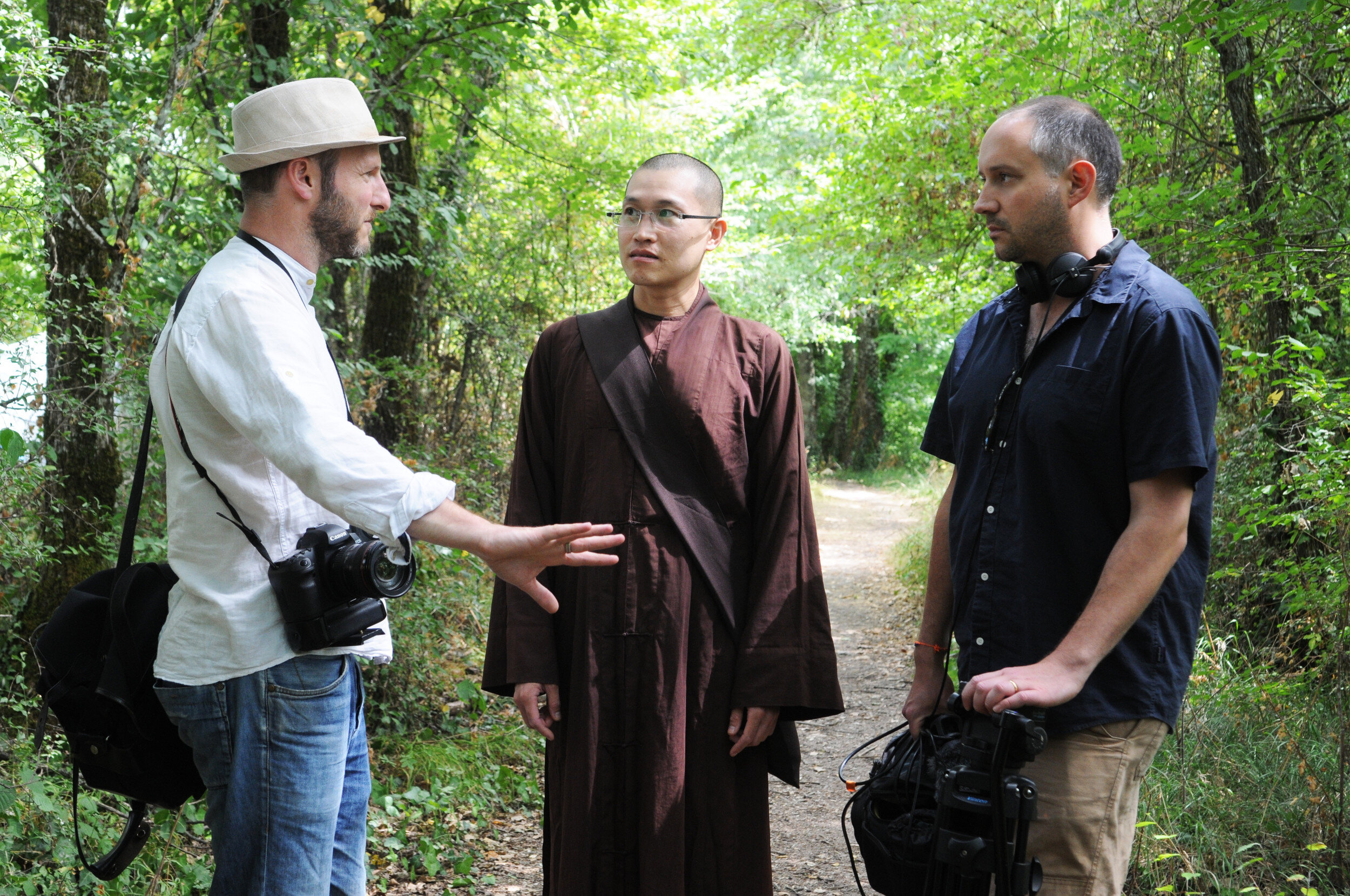  Marc on location, filming ‘Walk With Me’ in Plum Village Monastery with Co-Director Max Pugh (right) 