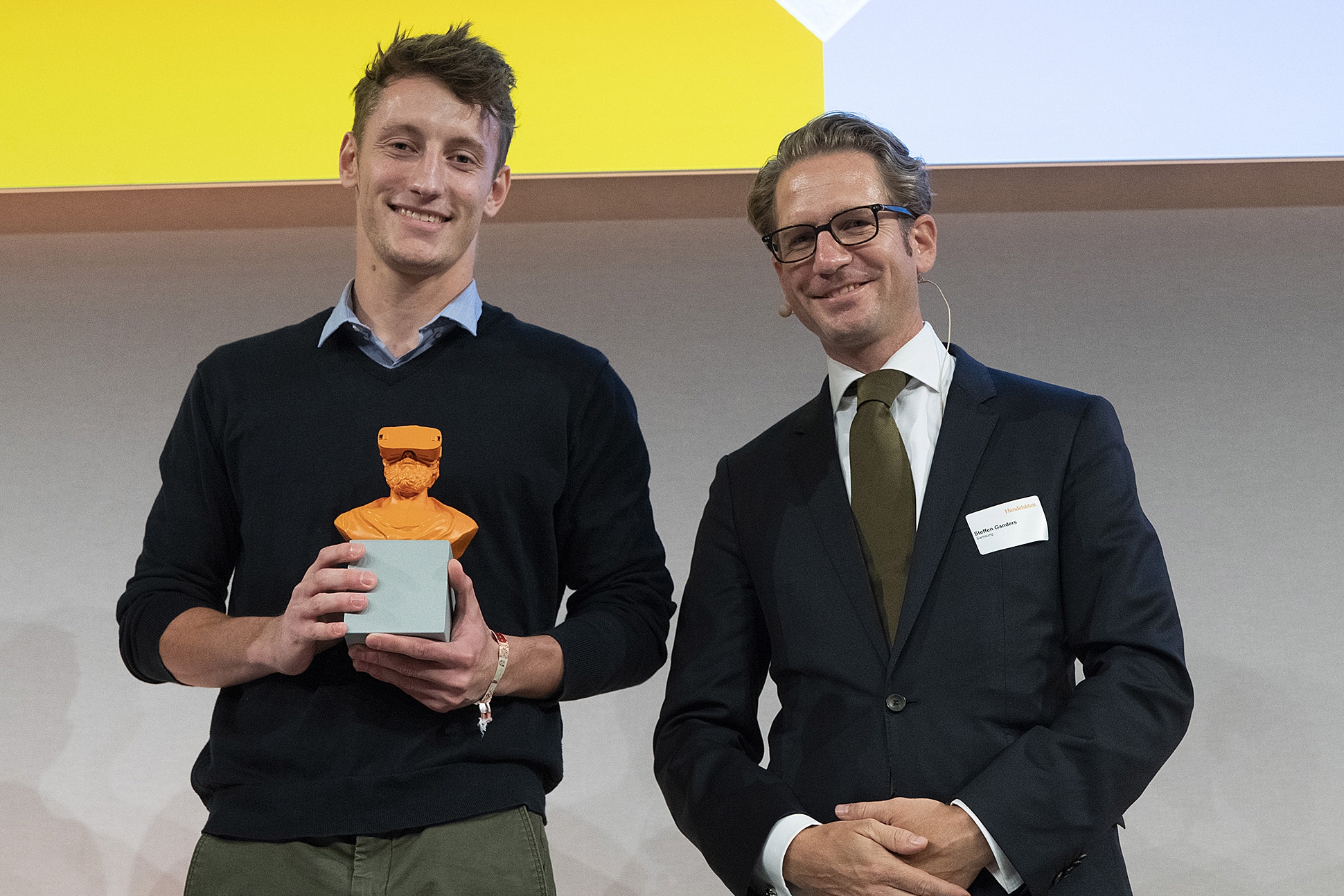 Steffen Ganders, Director Corporate Affairs at Samsung, (right) with Jean-Maxime Riviere, founder of Bernstein (left).