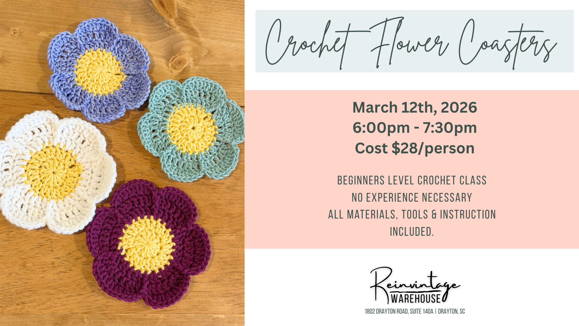 Crochet Flower Coasters Workshop