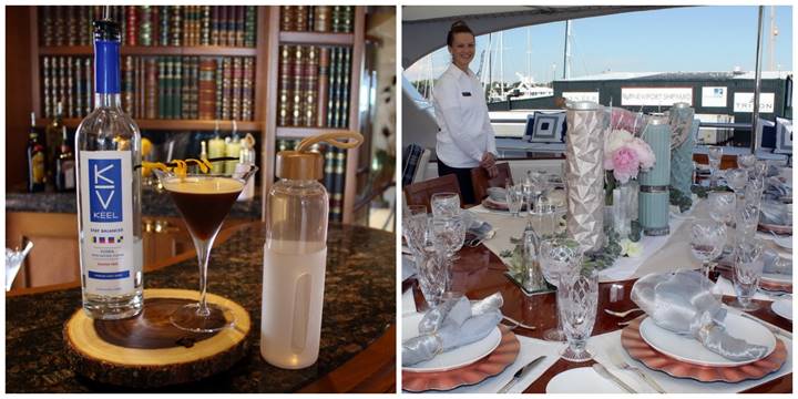 Newport Charter Yacht Show hosted Tablescaping, Signature Cocktail, and Designer Water contests for crews: Blue Moon concocted a winning designer water along with a “Dark Moon Martini” made with Keel Vodka and designed a “Rosé all Day” table setting. (credit NCYS/Barby MacGowan) Click photo to download in high resolution
