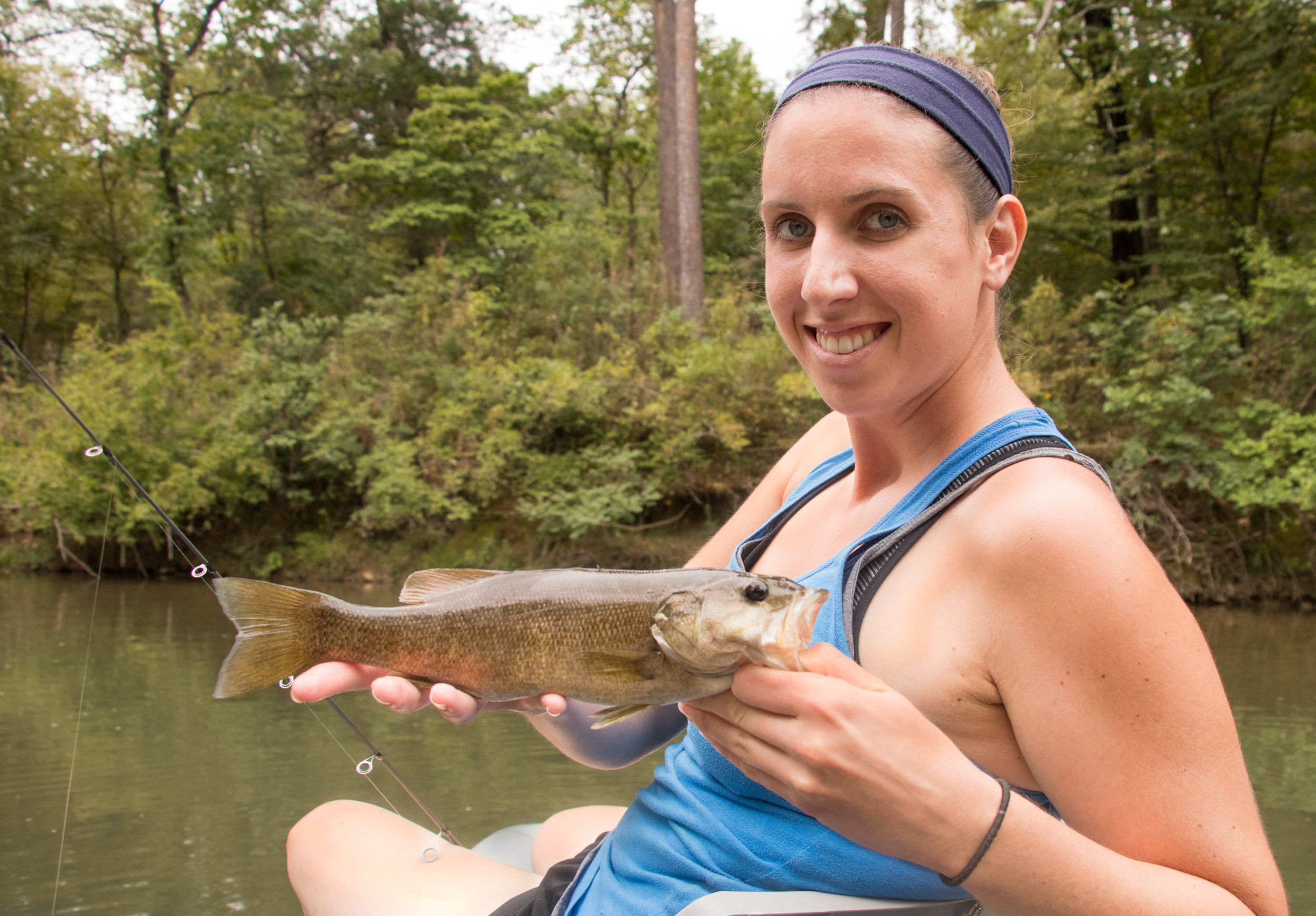  Katie holds up a nice smallie 