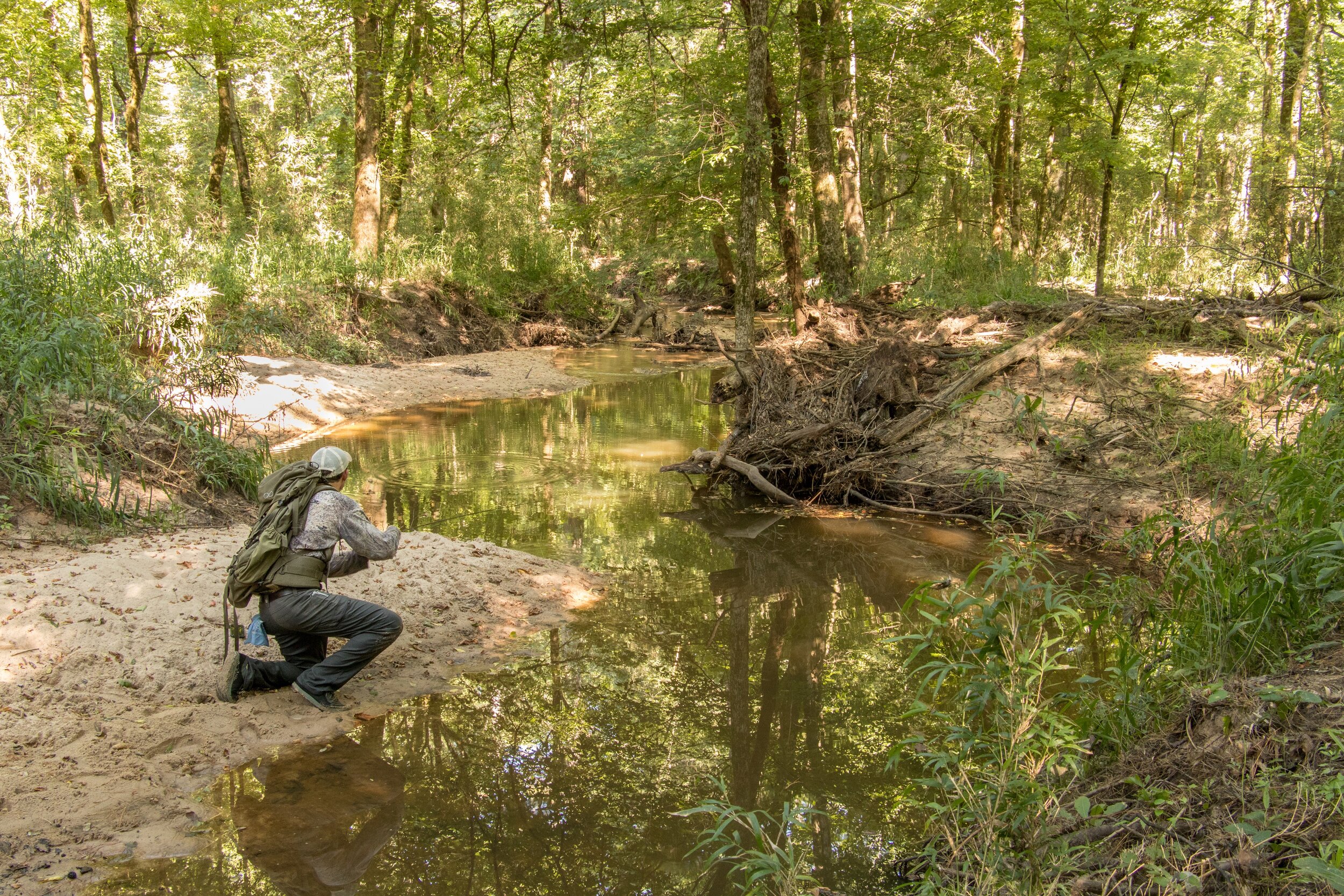  Making a stealthy cast on a small creek in East Texas 