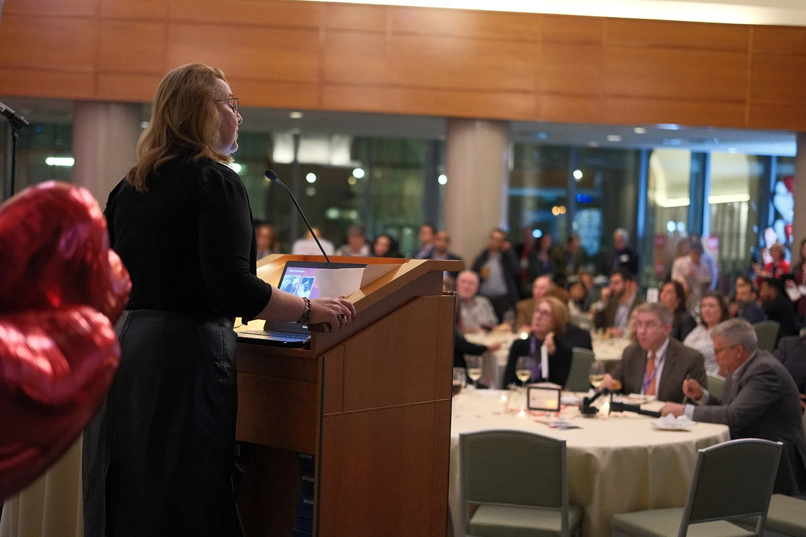 Wide view of the packed audience at the HCMA 2024 Annual Patient Meeting evening program at Boston Seaport Hotel