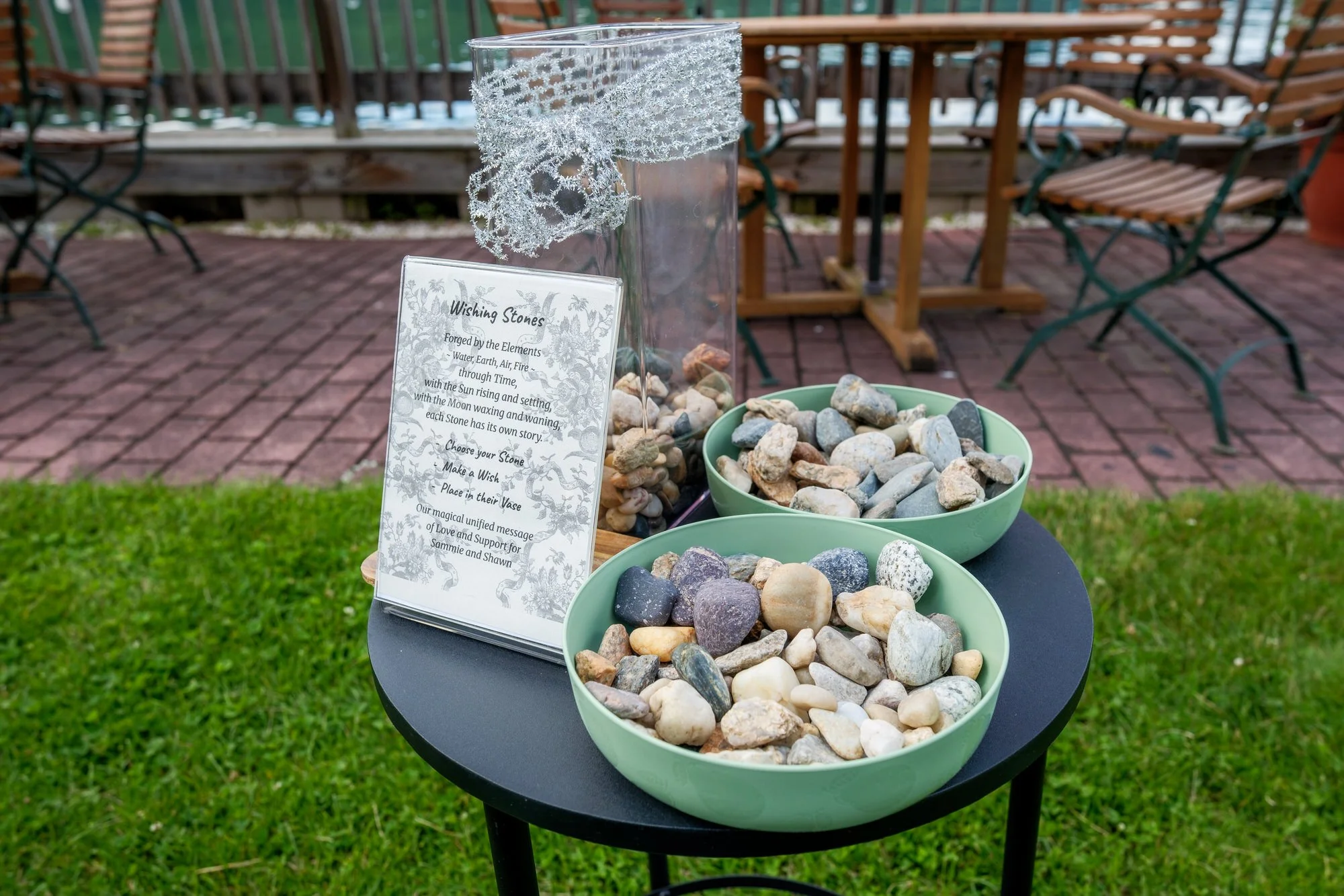 Wedding guest book stones for a Lake Morey Resort wedding in Fairlee, Vermont