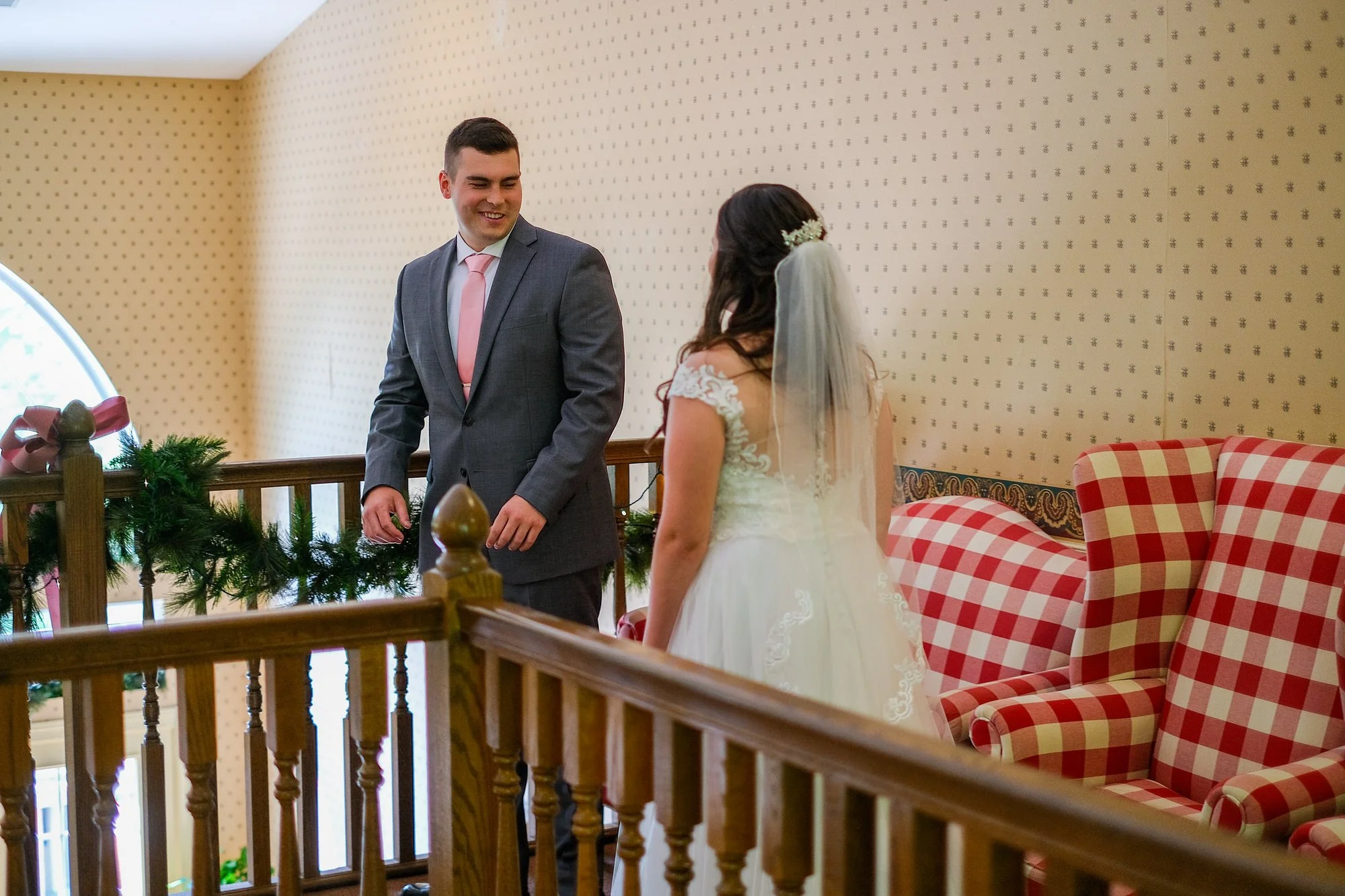 Bride and Groom share their first look at the Christmas Farm Inn over in Jackson, NH, before their elopement