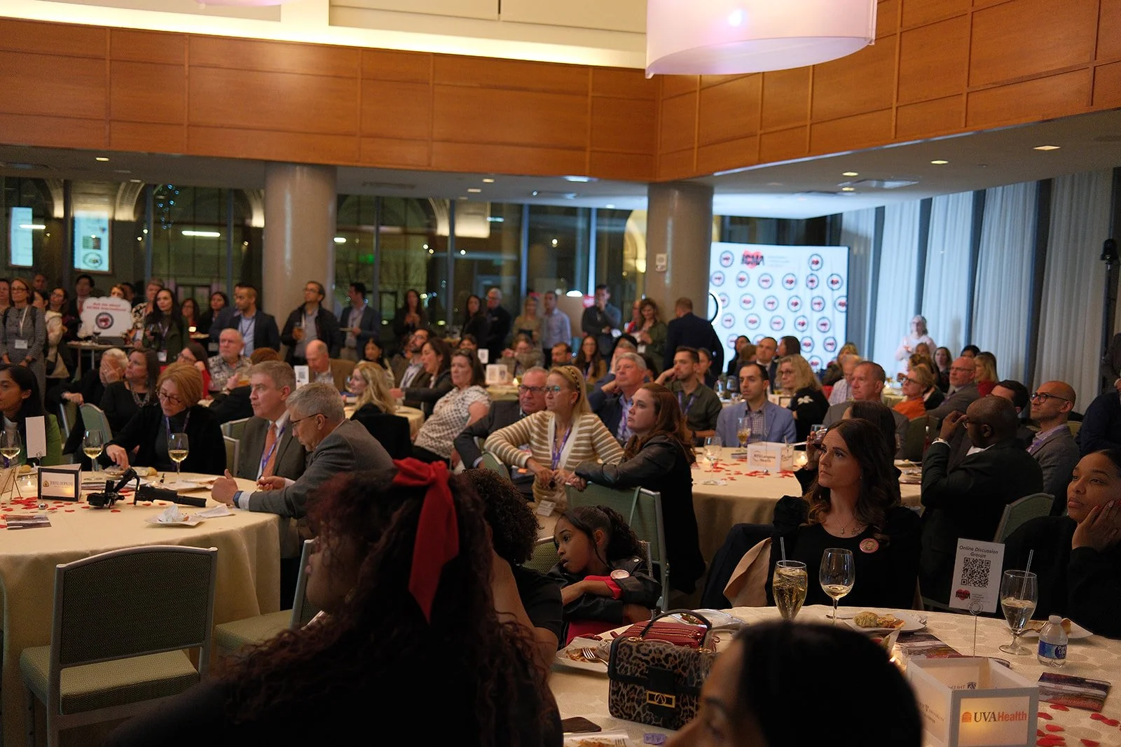 Wide view of the packed audience at the HCMA 2024 Annual Patient Meeting evening program at Boston Seaport Hotel