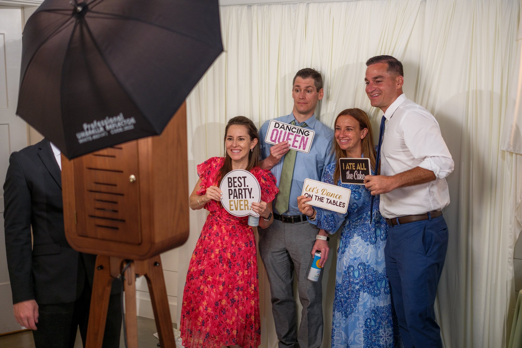 Wedding photo booth guests at Hyla Brook Estate reception