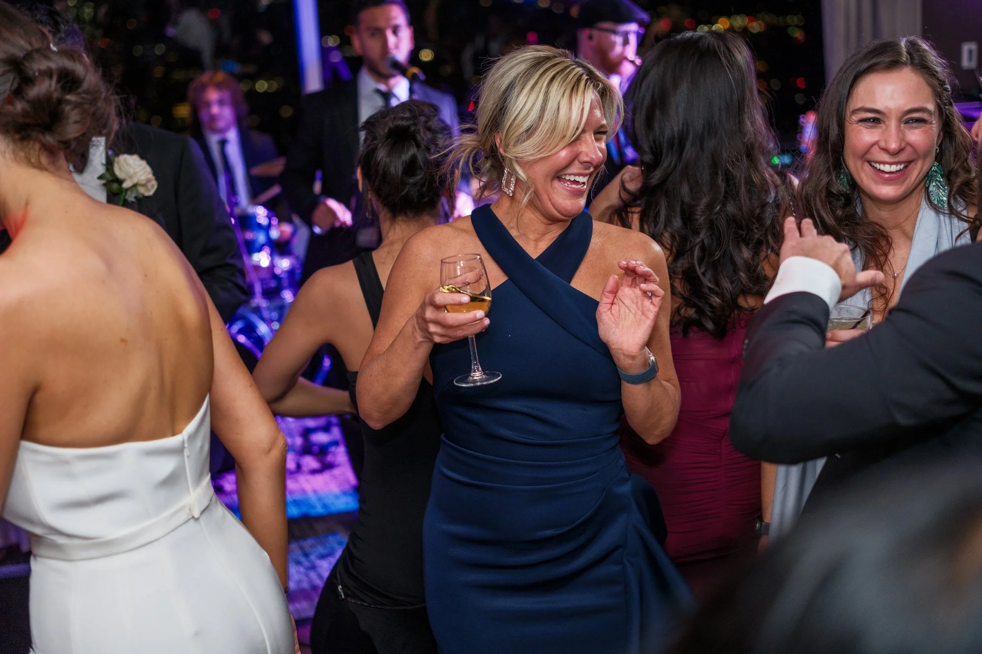 End of night dancing and celebration at the UMass Club Boston Jewish wedding reception