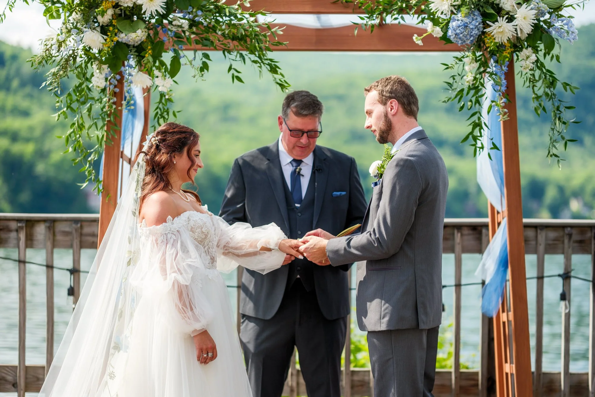 Close view of wedding ring exchange at Lake Morey Resort in Vermont