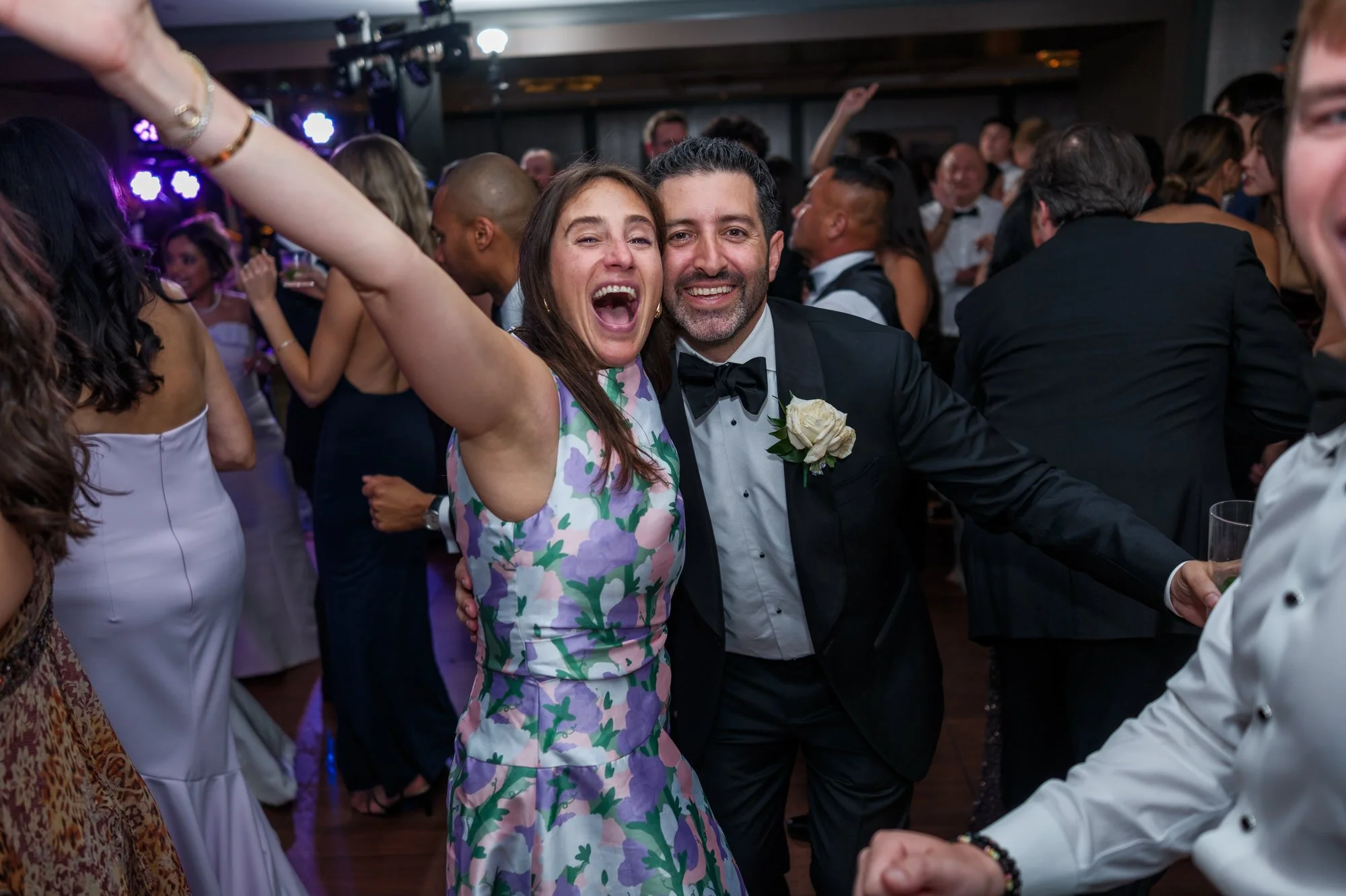 Guests dancing late into the evening at the UMass Club Boston Jewish wedding reception