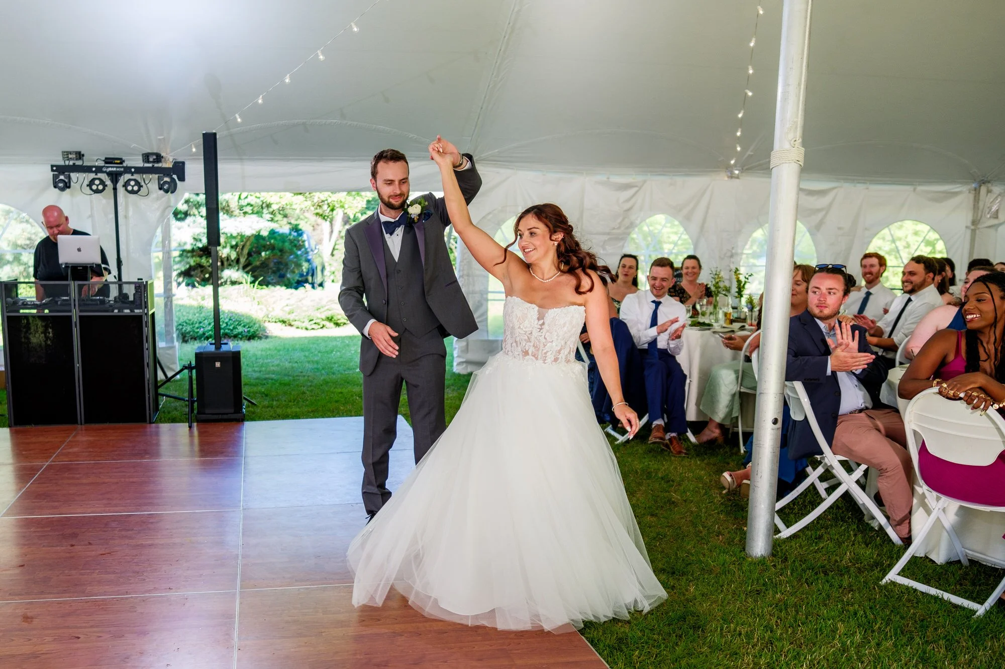 Newlyweds begin their first dance at Lake Morey Resort wedding reception