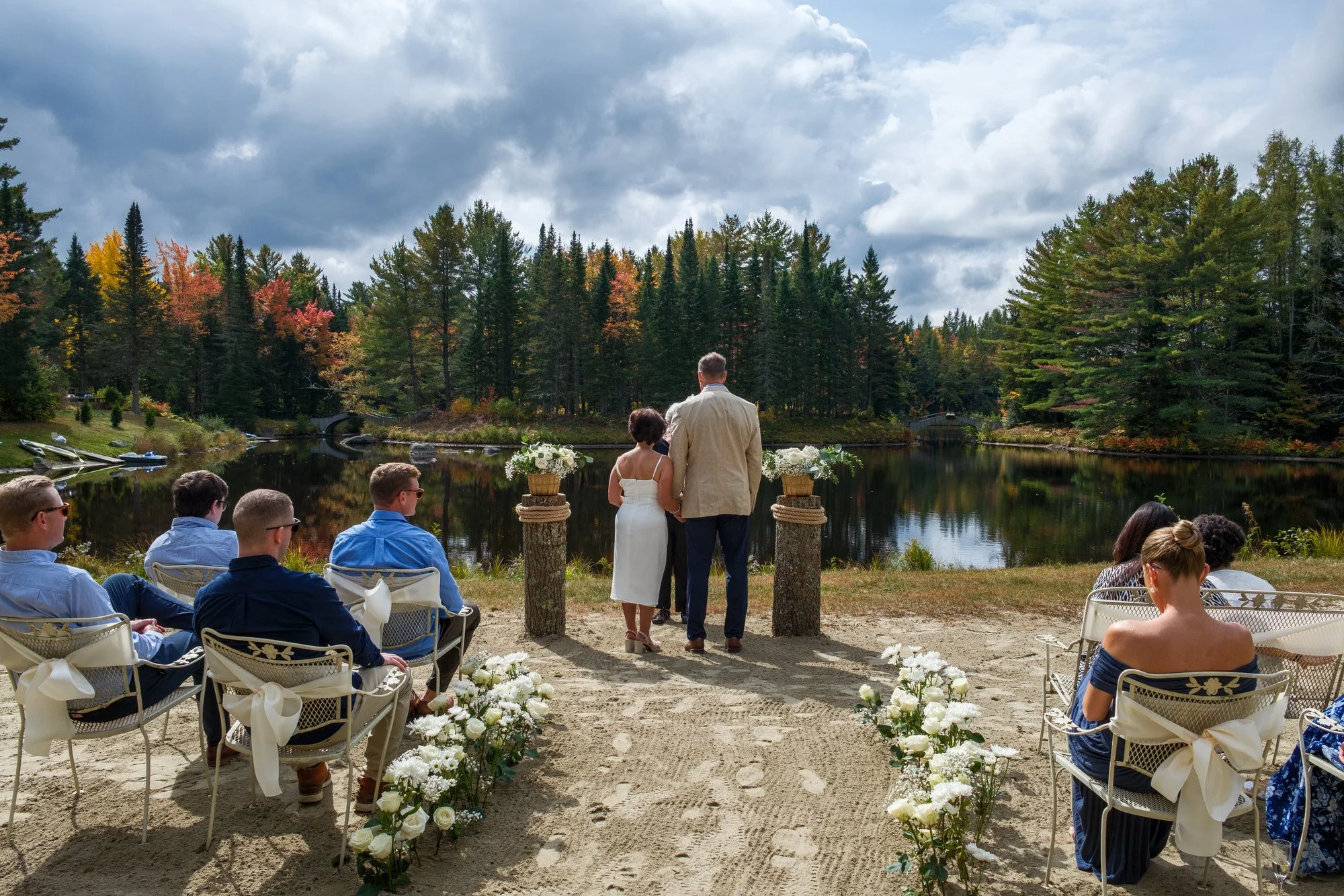Bride and groom sharing a romantic ceremony moment near the Mount Washington Hotel in Bretton Woods, New Hampshire