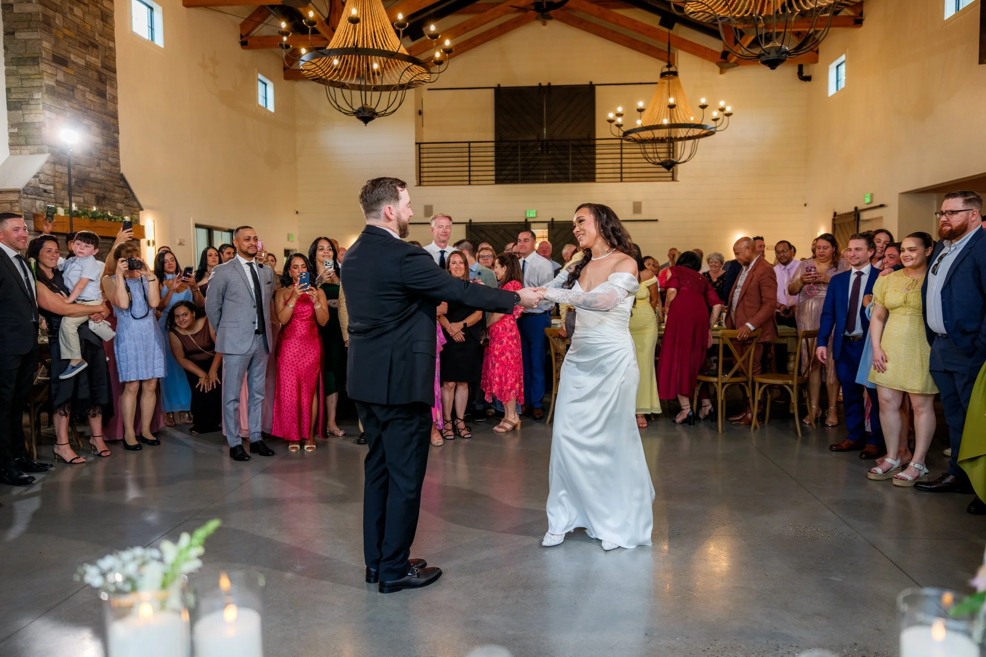 Bride and groom first dance at their Hyla Brook Estate wedding reception