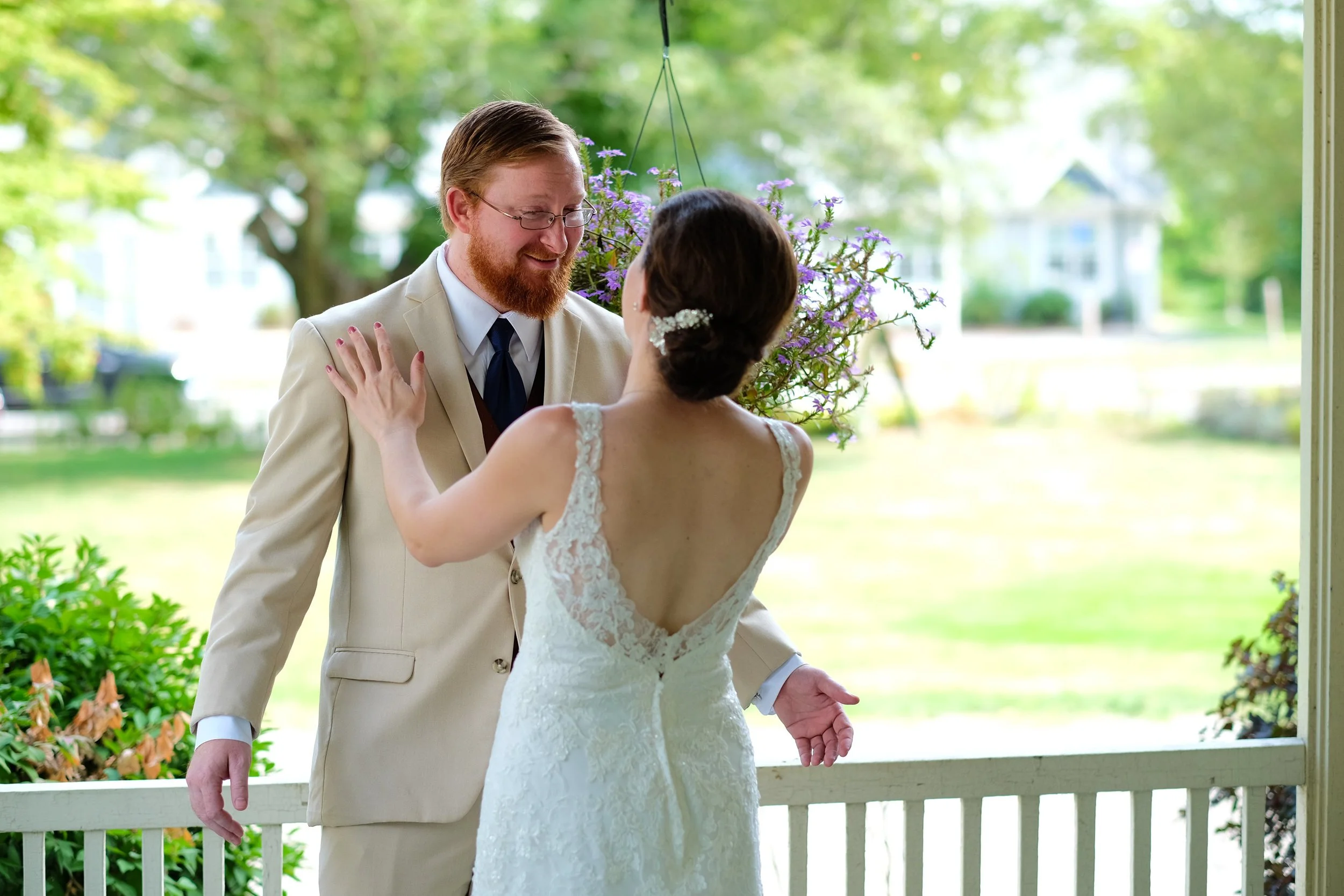 boston-area-wedding-first-look-porch-groom-reaction-ma.jpg