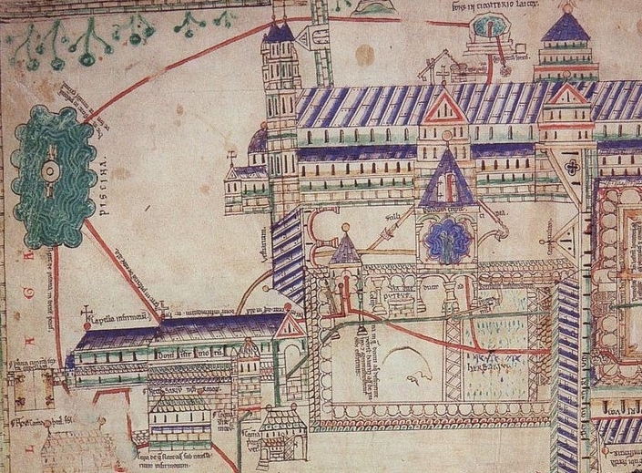 Waterworks at Christ Church Canterbury c.1150, Eadwine Psalter f.281r, Trinity College Cambridge