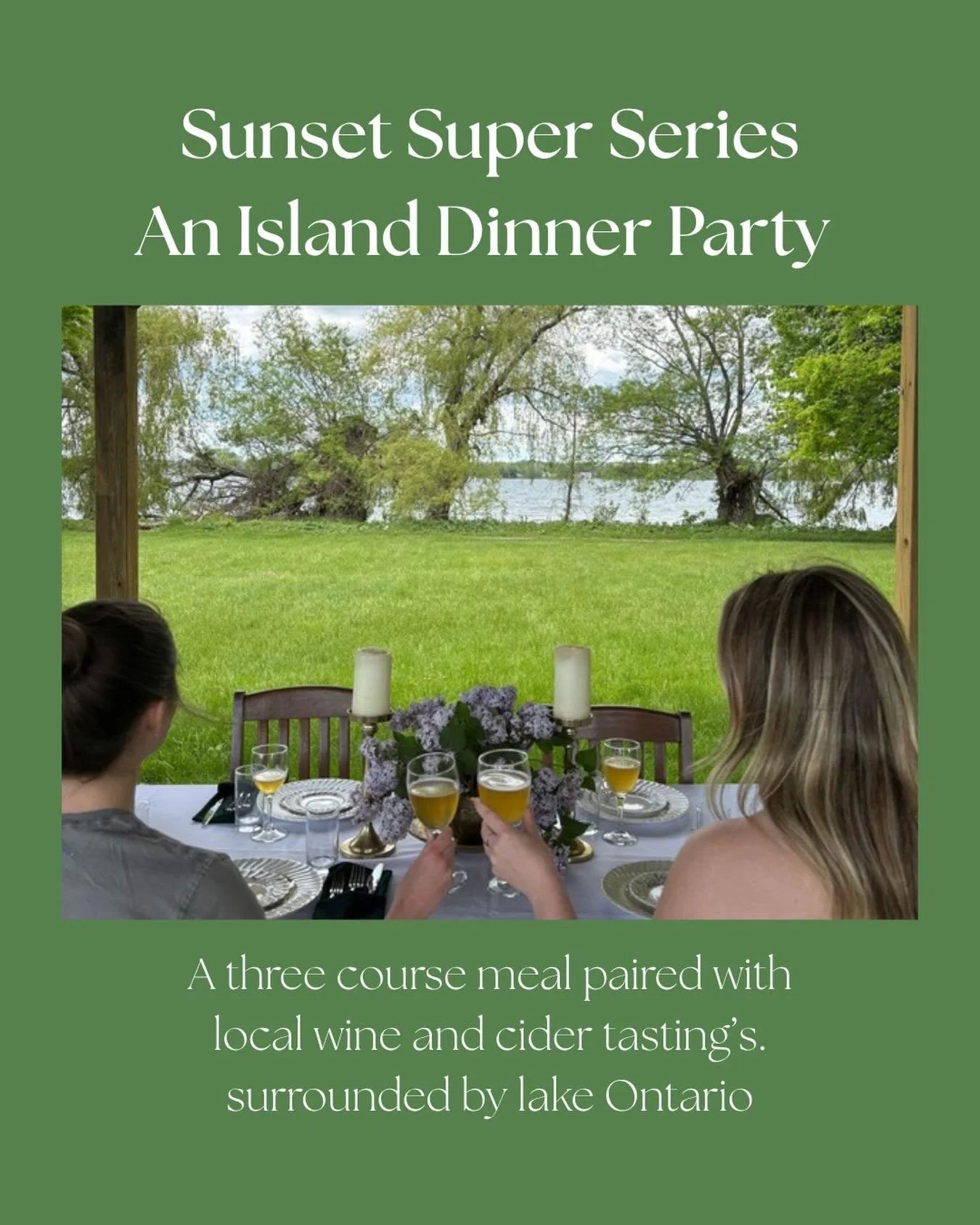 Get excited! This year Waupoos island is hosting 4 sunset dinners allowing for our locals to come out and experience this private, boat access only location for themselves.
Dates are as follows: July 7th July 23rd August 4th and August 20th 
Check ou