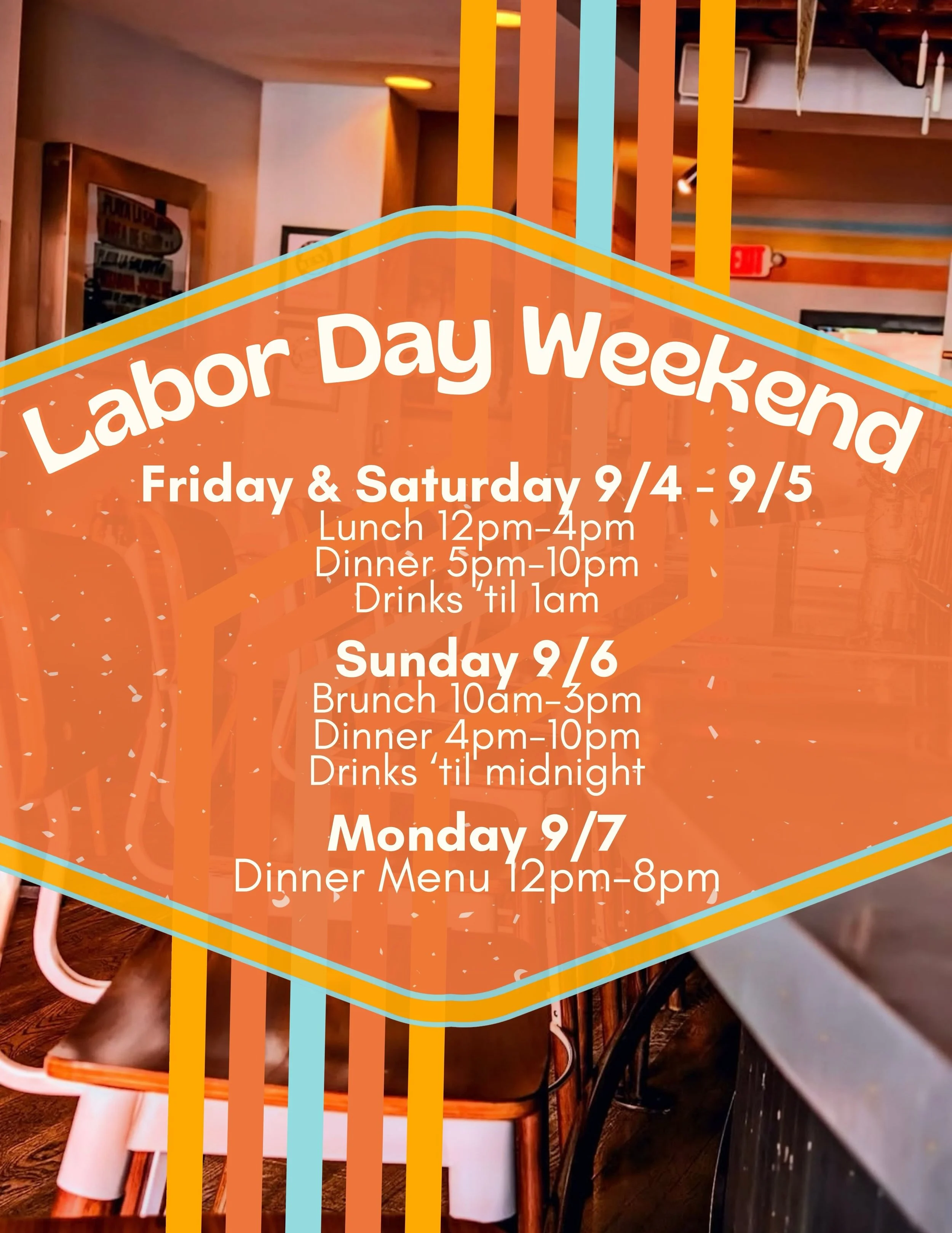 It's time for one last hurrah of the summer, and we'll be here for you every day this weekend! We even extended our hours on Sunday to help you keep the party going! Let's hang!