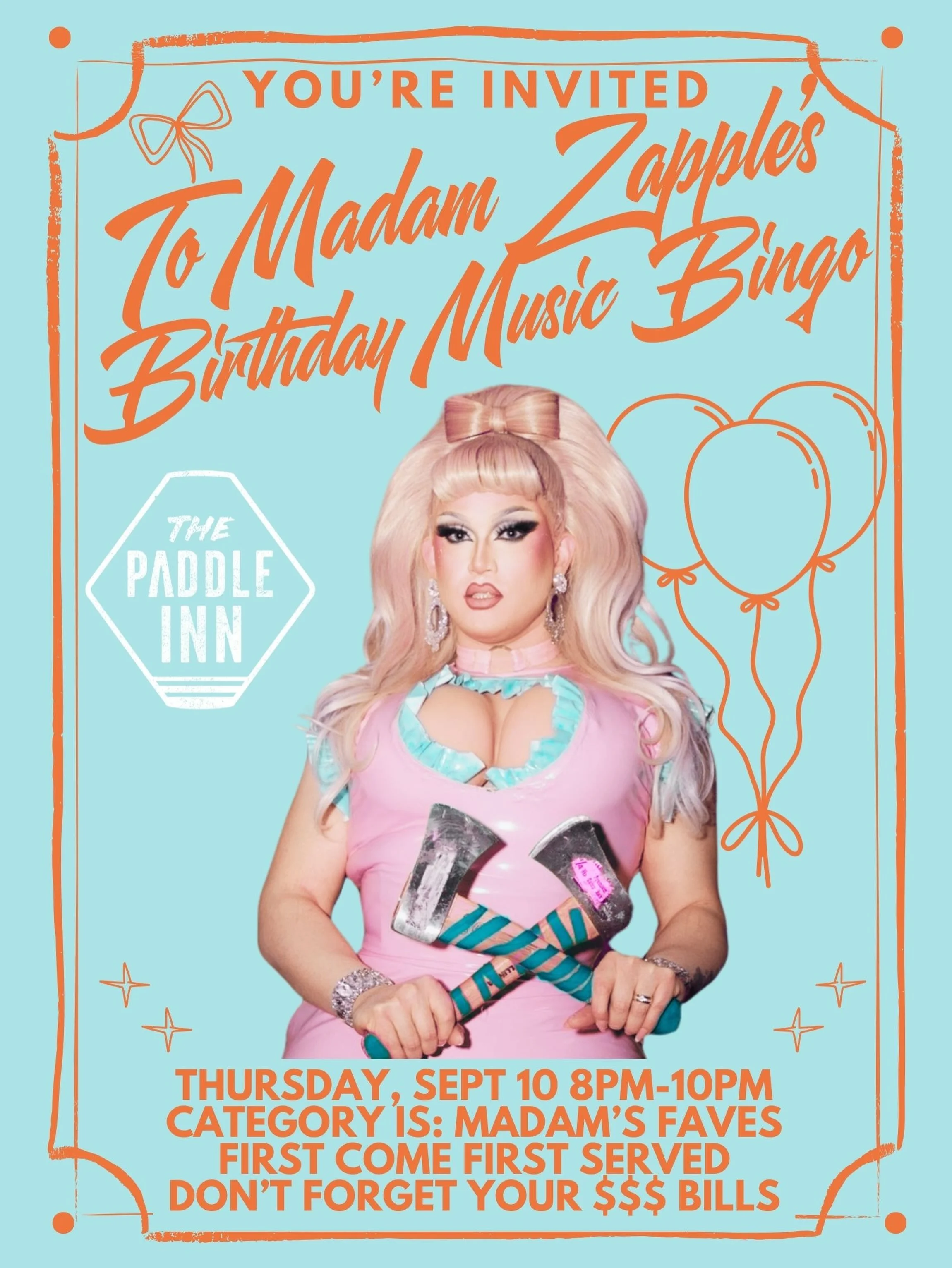 OUR QUEEN IS BACK, BABIES and ready to celebrate her BIRTHDAY. Oh how we've missed you @madamzapple and can't wait to hear all your favorites, dance the night away and play some MUSIC BINGO. This Thursday, September 10 8pm-10pm; first come, first ser