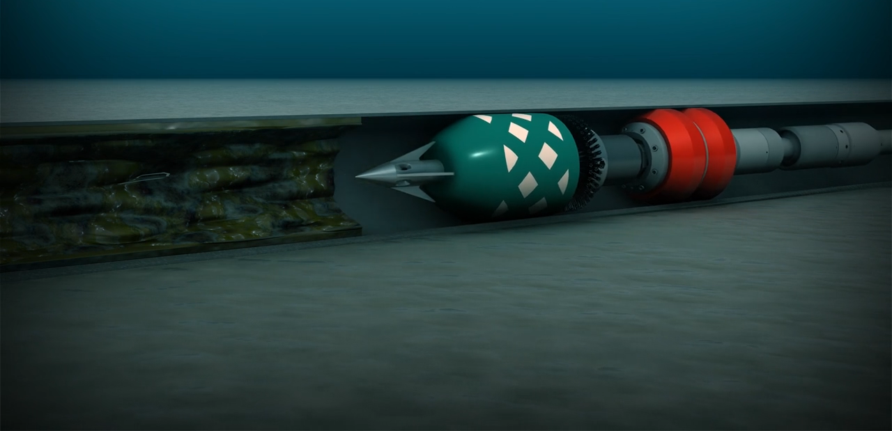 Pig is safely carried back to the surface.