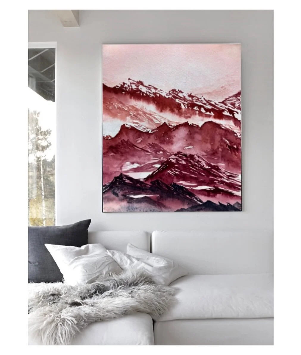 Simmering summer time, mountains and all 

(🎨 quinacridone sienna, perylene maroon &amp; indanthrone)