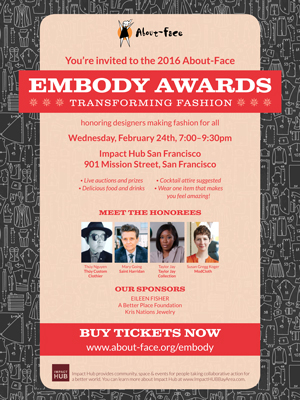 Invitation to 2016 awards ceremony for About-Face (pro-bono).