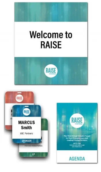 2018 signage, presentation templates, name badges, and all other materials for annual RAISE conference in San Francisco.