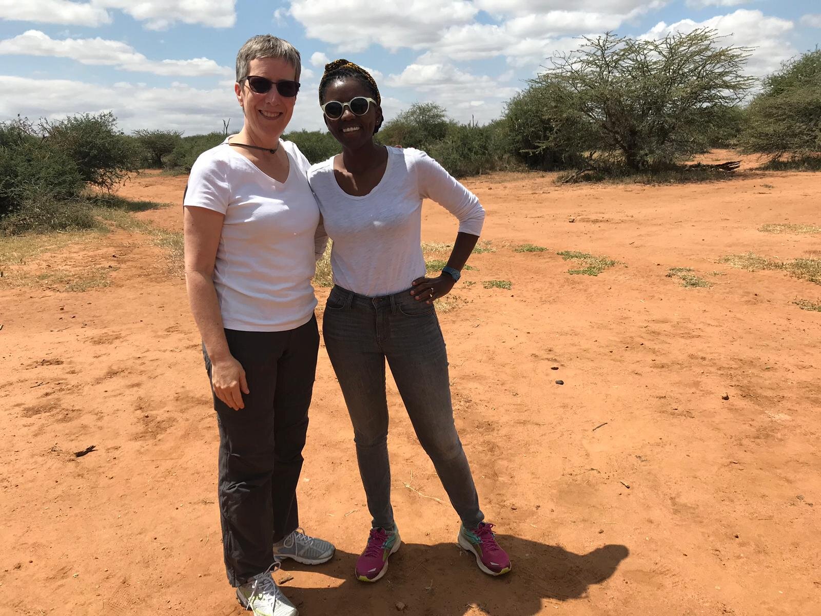 Mawazo CEO Rose Mutiso with Dr. Karen Winey, her former PhD advisor, during a game drive.