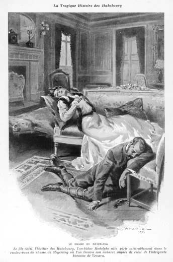 A depiction of the scene at the Mayerling Tragedy