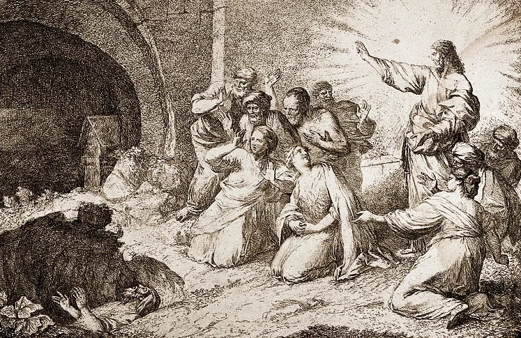 Christ Raises Lazarus from his Tomb (etching) via Wellcome Collection