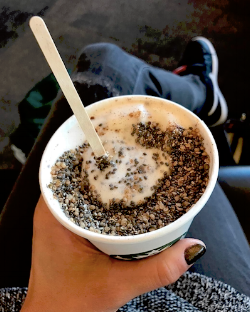 Sitting at Logan Airport, chilling because I got my breaky hack. FYI this needs a good stir and 5 minute soak. 