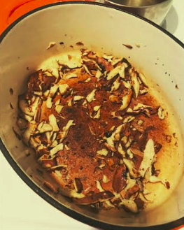 Two cups of shrooms cook down quite a bit. Brown them!