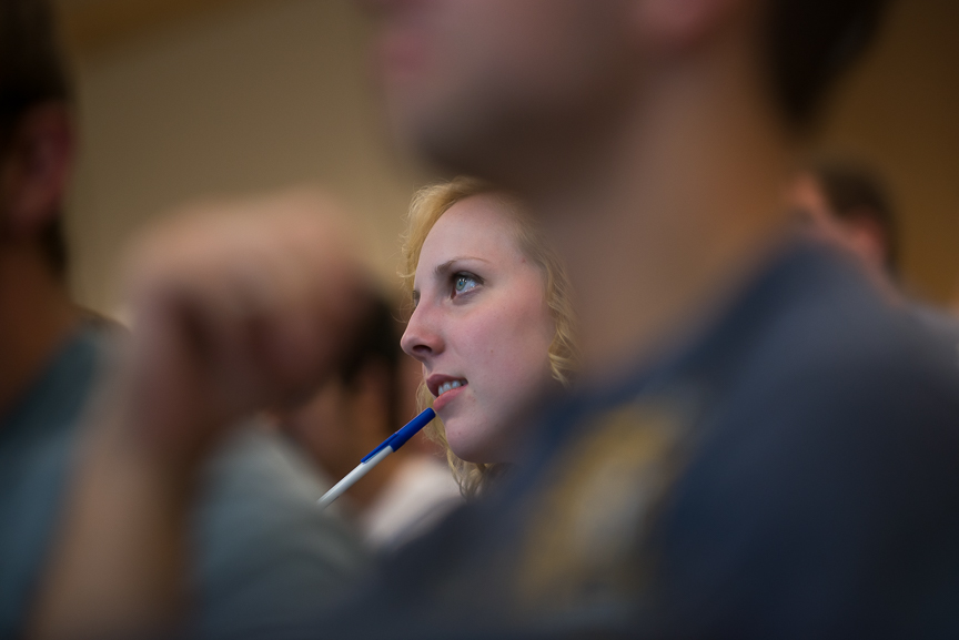 Ginny listens to her physics professor speak on her first day of classes in the fall semester on Wednesday, Aug. 17, 2016. 