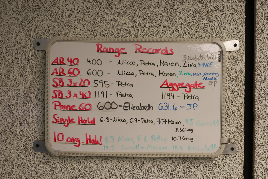 Range records hang inside of the rifle range at West Virginia University on Wednesday, Aug. 17, 2016. 