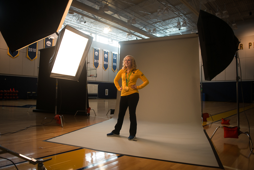 Ginny poses for photographs with the university's photographer on Wednesday, Aug. 17, 2016. 