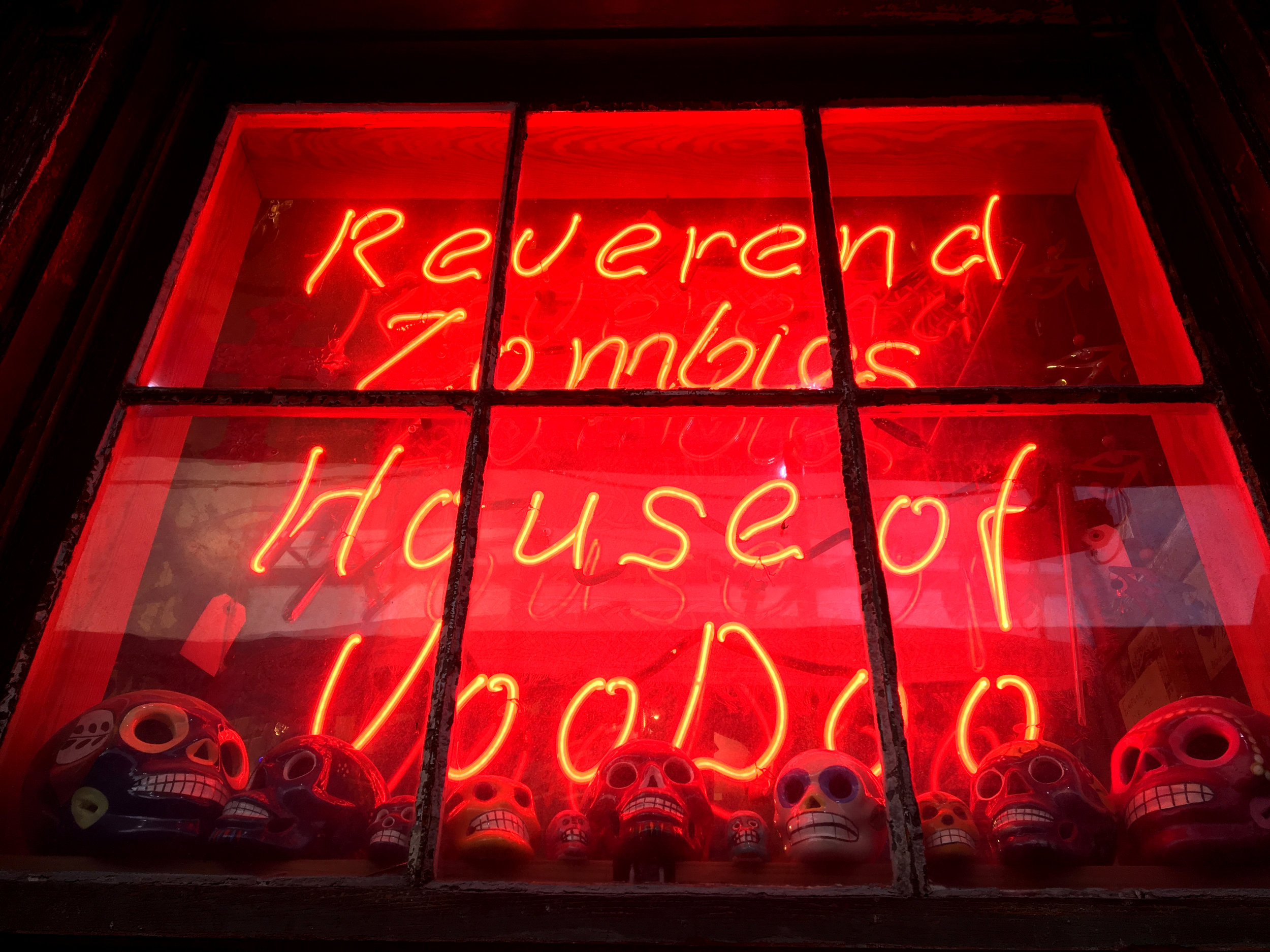 A sign in Voodoo shop window in New Orleans.